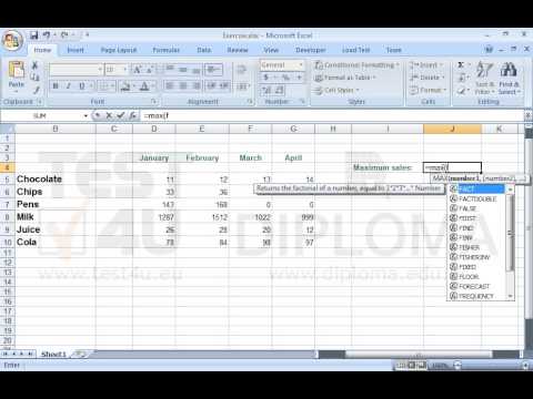 Navigate to the cell J4 and insert there the appropriate function to display the maximum value of the cell range F5:F10.