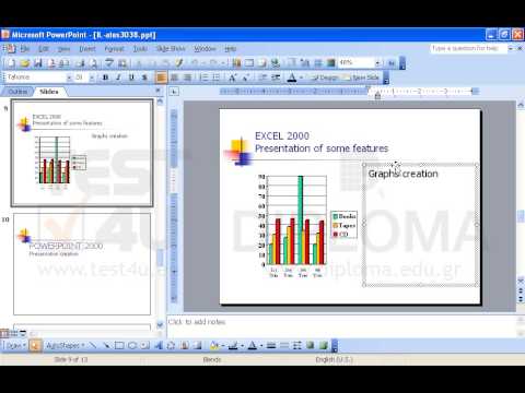 On the slide titled EXCEL 2000 Presentation of some features delete the text box which contains the text Graphs creation. On the slide titled EXCEL 2000 Presentation of some features delete the text box which contains the text Graphs creation.