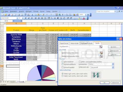 Formatieren Sie das Arbeitsblatt 2 Stunde so, dass die zweite Zeile automatisch am oberen Rand jeder Seite gedruckt wird.  