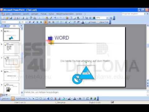 Fügen Sie das Wort Dreieck als Text ins dreieckige Zeichnungsobjekt der fünften Folie ein. 