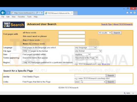 Use the advanced search to search on the Web for all pages linked to the www.test4u.gr/index.php page. Before you submit your answer, make sure that the result page is displayed.