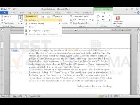Show to the left part of the header, by inserting field, the name of the author of the document. Show to the left part of the header, by inserting field, the name of the author of the document.