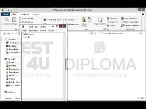 Öffnen Sie die Datei test1.txt, die sich im Ordner TEST4UFolder auf dem Desktop befindet. Fügen Sie in die zweite Zeile den Text test4u ein. Speichern und schließen Sie die Datei. Öffnen Sie die Datei test1.txt, die sich im Ordner TEST4UFolder auf dem Desktop befindet. Fügen Sie in die zweite Zeile den Text test4u ein. Speichern und schließen Sie die Datei.
