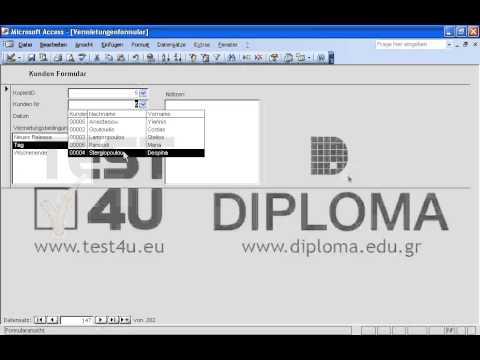 Navigieren Sie zum Datensatz 147 und ändern Sie den Wert im Feld Vermietungsbedingungen auf Wochenende und den Wert im Feld KundenNr auf 4 (Stergiopoulou Despina). Speichern Sie den Datensatz und schließen Sie das Formular. 