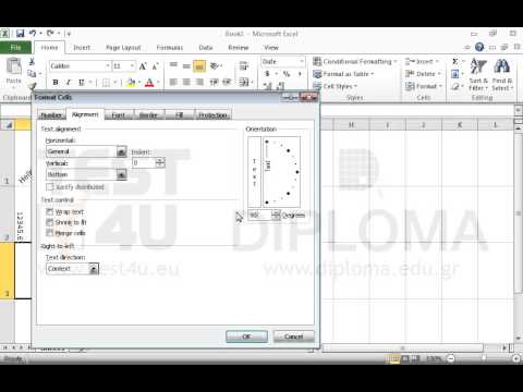 Aply the following alignment-orientation in the active worksheet:
Cell A1: rotation by 45 degrees,
Cell A2: rotation by -90 degrees,
Cell A3: rotation by 90 degrees,
Cell A4: vertical orientation (vertical text) Aply the following alignment-orientation in the active worksheet:
Cell A1: rotation by 45 degrees,
Cell A2: rotation by -90 degrees,
Cell A3: rotation by 90 degrees,
Cell A4: vertical orientation (vertical text)