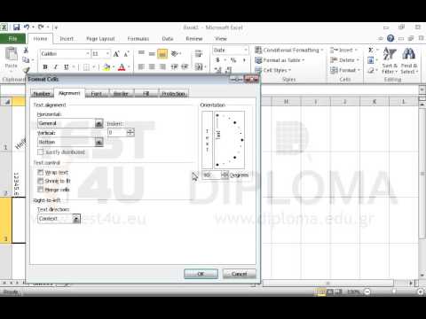 Aply the following alignment-orientation in the active worksheet:
Cell A1: rotation by 45 degrees,
Cell A2: rotation by -90 degrees,
Cell A3: rotation by 90 degrees, 
Cell A4: vertical orientation (vertical text)