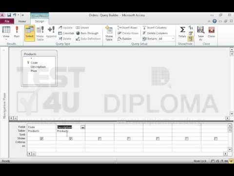 Set the display control of the ItemCode field in the Orders table as combo box, and the Row Source Type property to Table/Query. Derive data for the Code and Description fields from the Products table and apply sorting by Description in ascending order. Make sure the first column (Code field) is not displayed, the count column is 2, the column headers are not displayed and there is a limit to the list. Save and close the table.