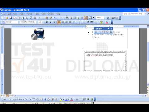 Link the two textboxes so that the text inserted in the left textbox continues in the right one. Then, create a textbox, place the text INFOWhat-ates has evolved into TEST4U in it and move it under the right textbox. 