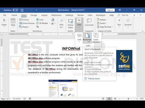 Delete the bookmark cert4u displayed on the text INFOWhat. Then, create a new bookmark for the sentence which begins with the phrase The students of INFOWhat using INFOlearn as bookmark name. Delete the bookmark cert4u displayed on the text INFOWhat. Then, create a new bookmark for the sentence which begins with the phrase The students of INFOWhat using INFOlearn as bookmark name.