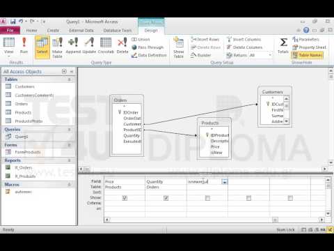 Insert a new field in Query1. Create a new expression that will display the result of the calculation between the isNew fields of the Products and Customers tables using the AND operator. Use the text isnewresult as name for the new field. Save the query.