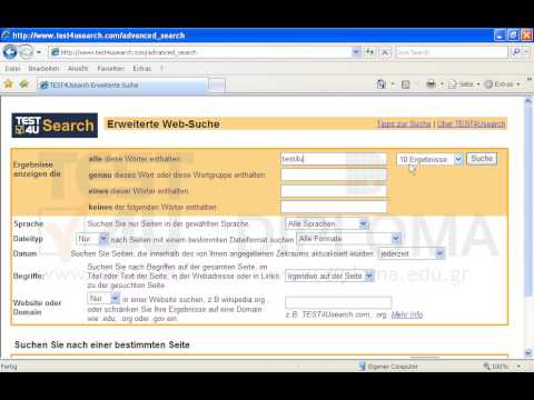 Suchen Sie über die Erweiterte Suche nach Webseiten, die das Stichwort test4u enthalten.
Pro Seite sollen 30 Ergebnisse angezeigt werden. Bevor Sie auf Absenden drücken, stellen Sie sich sicher, dass die Seite mit den Ergebnissen angezeigt wird. Suchen Sie über die Erweiterte Suche nach Webseiten, die das Stichwort test4u enthalten.
Pro Seite sollen 30 Ergebnisse angezeigt werden. Bevor Sie auf Absenden drücken, stellen Sie sich sicher, dass die Seite mit den Ergebnissen angezeigt wird.