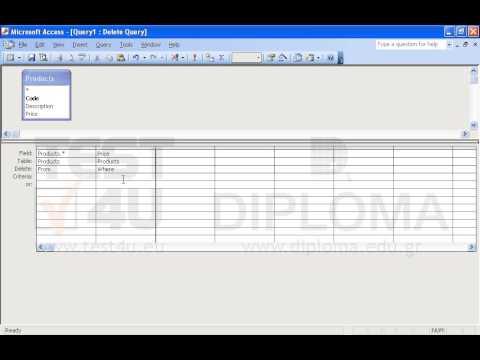 Create a new query named del2 that deletes all records where the Price field value is equal or less than 100 from the Products table. Run the query.