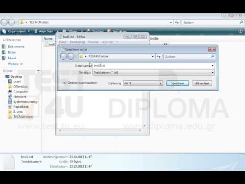 Öffnen Sie die Datei test1.txt, die sich im Ordner TEST4UFolder auf dem Desktop befindet und löschen Sie die zweite Zeile. Speichern Sie dann die Datei im selben Ordner unter dem Namen test2.txt Öffnen Sie die Datei test1.txt, die sich im Ordner TEST4UFolder auf dem Desktop befindet und löschen Sie die zweite Zeile. Speichern Sie dann die Datei im selben Ordner unter dem Namen test2.txt