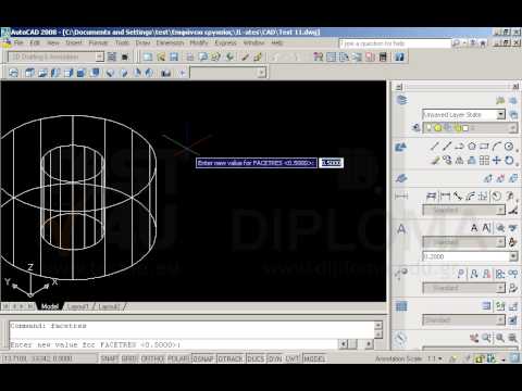 Ανοίξτε το αρχείο με όνομα TEST 11.dwg από τον φάκελο IL-ates\CAD της επιφάνειας εργασίας και ορίστε την τιμή της μεταβλητής Facetres σε 10 μονάδες. Κάντε την κατάλληλη ενέργεια ώστε να φανούν τα αποτελέσματα της αλλαγής της τιμής Ανοίξτε το αρχείο με όνομα TEST 11.dwg από τον φάκελο IL-ates\CAD της επιφάνειας εργασίας και ορίστε την τιμή της μεταβλητής Facetres σε 10 μονάδες. Κάντε την κατάλληλη ενέργεια ώστε να φανούν τα αποτελέσματα της αλλαγής της τιμής