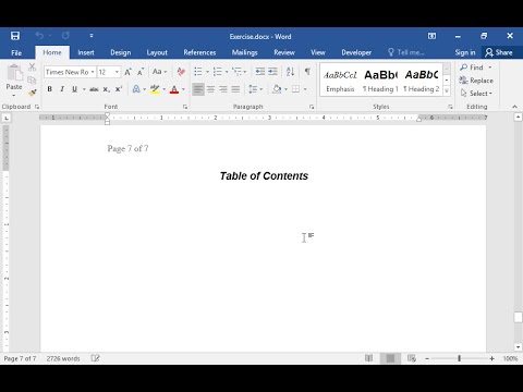 Navigate to the last page of the document and insert a classic style Table of Contents using bullets as tab leader, just under the text Table of Contents.  
Then apply normal style on the text About the author (in the sixth page) and update the table. 