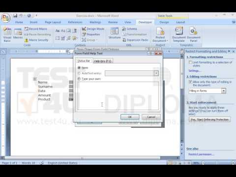 Make sure the TEST4U option is displayed first in the dropdown list. Then, insert the text Choose Product as help text to appear when F1 is pressed.