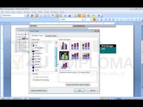 Use the second table data to create a cylinder chart. (Microsoft Graph Chart)
Then, insert the text TEST4U questions as title of the chart. Make sure the legend is displayed on the right of the chart. 