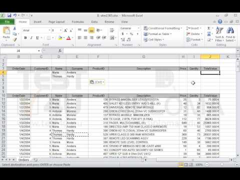 Enter the appropriate data in the cell range Á4:J5 and use the right function in the cell A1, to sum the TotalValue of Maria Anders orders (for total order values higher than 1000) and the sum of Thomas Hardy orders (for total order values less than 1000).