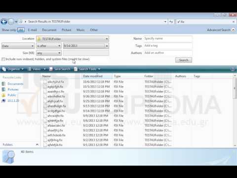 Locate the TEST4UFolder folder on your desktop and search for all FIX type files of at least 10kB, under a filename starting with letter a, that have been modified after 09/14/2013. Do not close the search window. Locate the TEST4UFolder folder on your desktop and search for all FIX type files of at least 10kB, under a filename starting with letter a, that have been modified after 09/14/2013. Do not close the search window.