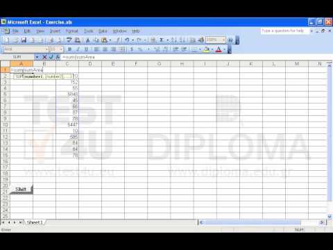 Calculate the sum of the cell range called sumArea in the cell A1 using the appropriate function. Calculate the sum of the cell range called sumArea in the cell A1 using the appropriate function.