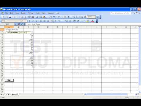 Calculate the sum of the cell range called sumArea in the cell A1 using the appropriate function.