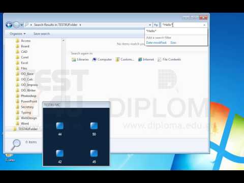 Locate the TEST4UFolder folder on your desktop and search all files that contain the word Hello
Do not close the search window.