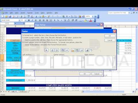 Modify the footer of the SALES worksheet so that the current date is printed on the left section. Also modify the footer of the 2ndhour2 worksheet so that the current time is printed on the right section.