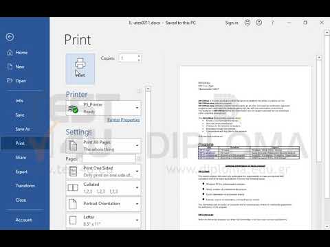 Print the document using default settings at the default printer. Then change the document orientation to landscape. 