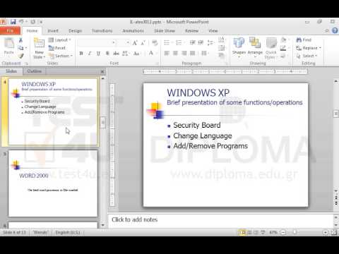 Navigate to the fourth slide titled WINDOWS XP - Brief presentation of some functions/operations. Apply right alignment to the text of the bulleted list. Navigate to the fourth slide titled WINDOWS XP - Brief presentation of some functions/operations. Apply right alignment to the text of the bulleted list.