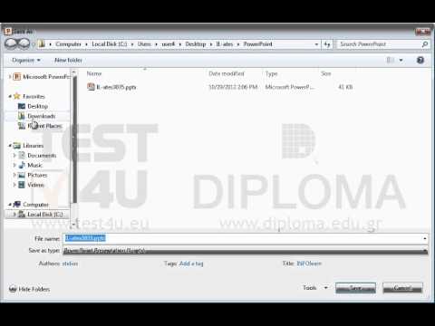 Save the current presentation as test.pptx to the IL-ates subfolder of your desktop.