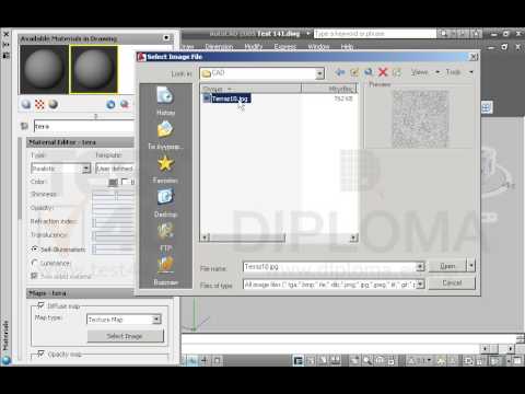 Ανοίξτε το αρχείο με όνομα TEST 141.dwg από τον φάκελο IL-ates\CAD της επιφάνειας εργασίας και δημιουργήστε ένα νέο υλικό με τα εξής χαρακτηριστικά : Όνομα "Tera" , επιλέξτε το χαρτογραφικό υλικό Terraz10.jpg από τον φάκελο IL-ates\CAD της επιφάνειας, απενεργοποιήστε την πιθανή διαφάνεια του χαρτογραφικού υλικού και ορίστε Bump Map "Marble". Τοποθετήστε το υλικό στα δύο αντικείμενα που υπάρχουν.