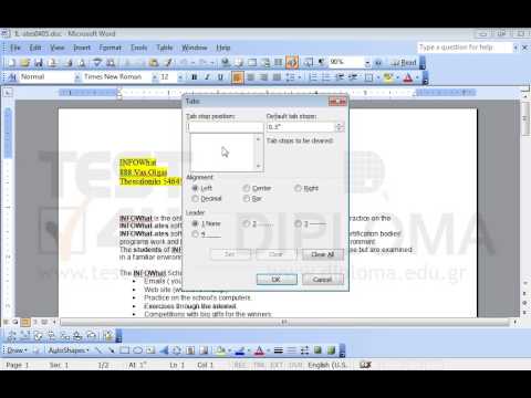 Insert a tab stop on the first line of the document with left alignment on the 4" using the bullet leader (2). Insert a tab stop on the first line of the document with left alignment on the 4" using the bullet leader (2).