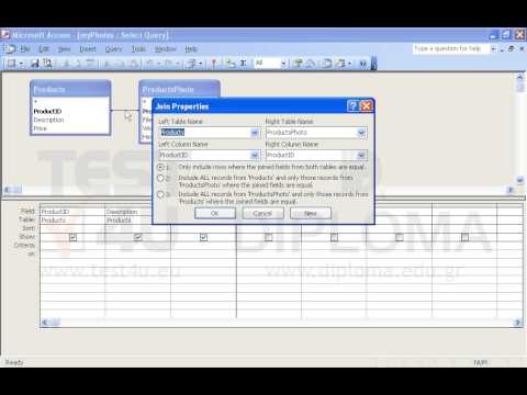 Open the myPhotos query and apply the appropriate settings to include all records from the Products table. Save the query.