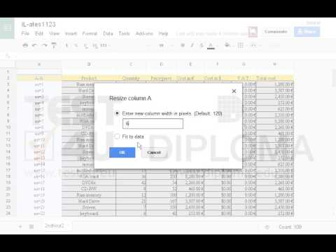 Set the width of column A to 8.57 characters. Set the width of column A to 8.57 characters.