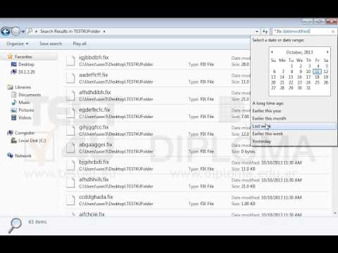Locate the TEST4UFolder folder on your desktop and search for all FIX type files of maximum 10kB, under a filename starting with letter a, that have been modified during last week. Do not close the search window.