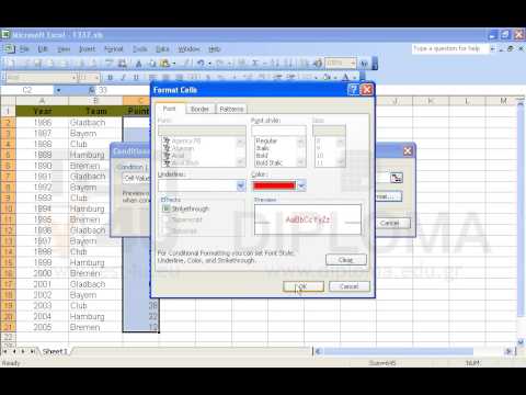 Apply conditional formatting in the cell range C2:C21. Format the teams which have received up to 30 points with red font and the teams which have received 31 or more points with blue font.