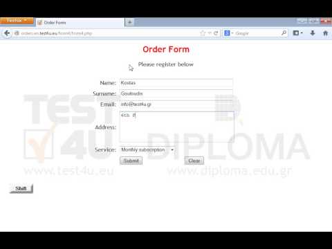 Go to the appropriate page to place a new order. Fill in the order form, using the following data:
Name: Kostas
Surname: Goutoudis
email: info@test4u.gr
Address: 6th Pindou st.
Service: Annual subscription
Then submit your order.