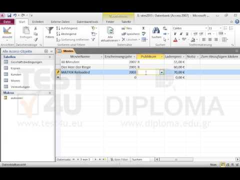 Löschen Sie die Inhalte der Felder Publikum und Ladenpreis des Datensatzes, dessen Feld MovieName den Wert MATRIX Reloaded hat. Speichern Sie den Datensatz. Löschen Sie die Inhalte der Felder Publikum und Ladenpreis des Datensatzes, dessen Feld MovieName den Wert MATRIX Reloaded hat. Speichern Sie den Datensatz.