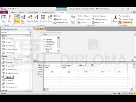 In the EndDates query insert one more column named EndDate that will display the value of the DateOfOrder field plus 30 days. Save the query. In the EndDates query insert one more column named EndDate that will display the value of the DateOfOrder field plus 30 days. Save the query.