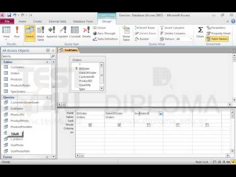 In the EndDates query insert one more column named EndDate that will display the value of the DateOfOrder field plus 30 days. Save the query.