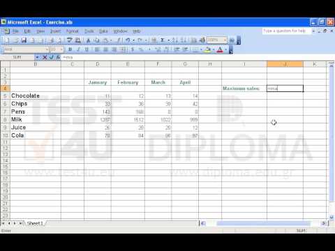 Navigate to the cell J4 and insert there the appropriate function to display the maximum value of the cell range F5:F10.