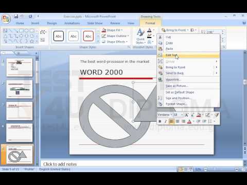 Insert the word triangle as text into the triangular drawing object of the fifth slide. Insert the word triangle as text into the triangular drawing object of the fifth slide.
