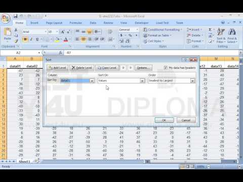 Sort all data of the active worksheet firstly by column data01 then by column data02 and then by column data03. Apply all sortings in ascending order.