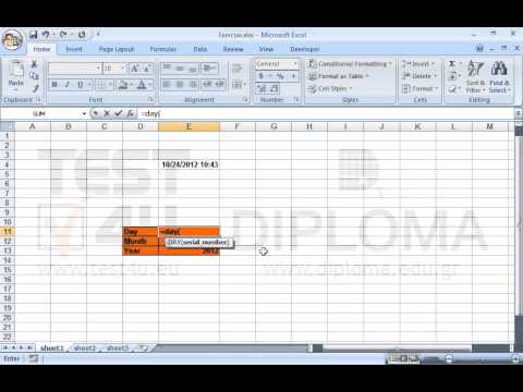 Use the appropriate function in the cell E11, to return the day of the date displayed in the cell E4. Use the appropriate function in the cell E11, to return the day of the date displayed in the cell E4.