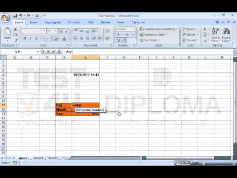 Use the appropriate function in the cell E11, to return the day of the date displayed in the cell E4.