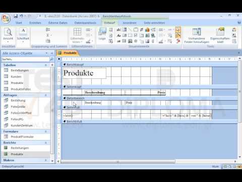 Löschen Sie das Textfeld ID  im Bericht Produkte vom Detailbereich und der entsprechenden Bezeichnung. Formatieren Sie das Textfeld Preis im Standardzahl mit 2 Dezimalstellen. Speichern und schließen Sie den Bericht. 