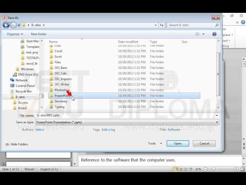 Create a new subfolder under the name myppts in the IL-ates\PowerPoint folder on your desktop. Then save the current presentation as test. Create a new subfolder under the name myppts in the IL-ates\PowerPoint folder on your desktop. Then save the current presentation as test.