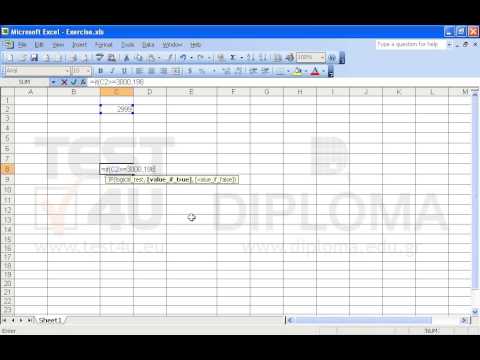 Use the appropriate function in the cell C8 to display the value 198, if the cell C2 value is higher than or equal to 3000. Otherwise, the function returns the value 0.198. Use the appropriate function in the cell C8 to display the value 198, if the cell C2 value is higher than or equal to 3000. Otherwise, the function returns the value 0.198.