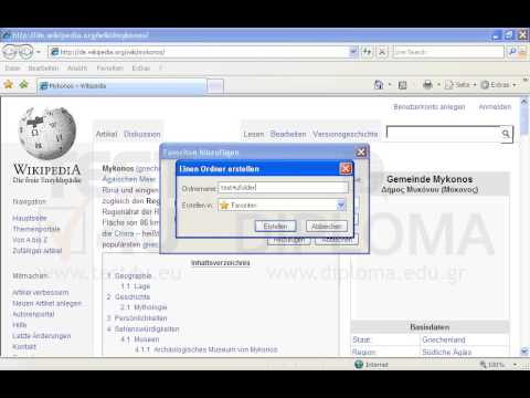 Fügen Sie zu einem neuen Ordner, den Sie in den Favoriten mit dem Namen test4ufolder erstellen sollen, die aktuelle Webseite unter dem Namen Mykonos hinzu.
