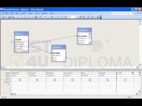 Insert a new field in Query1 that will calculate the Price*Quantity. Name the new field myVal. Save the query.